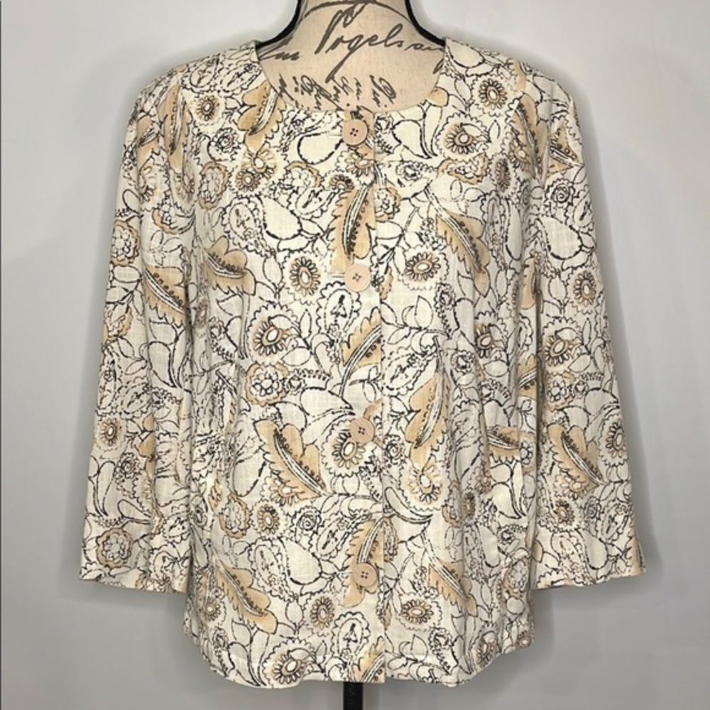 J. Jill linen blend dressy neutral floral paisley jacket L